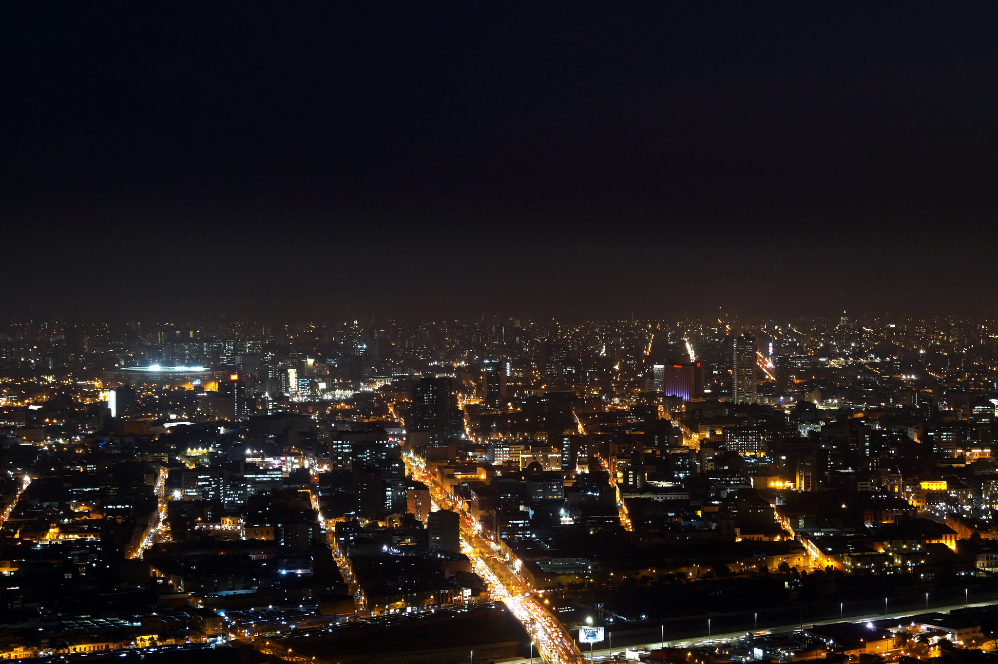 Aerial view of Lima, Peru, at night.