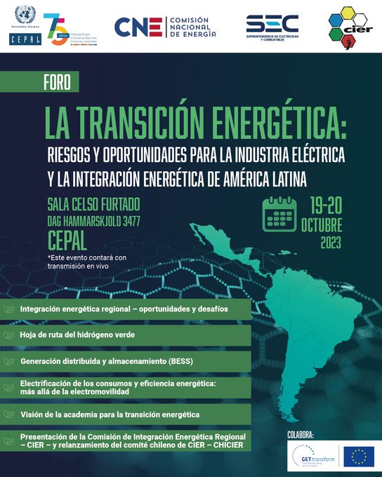 Info banner for the Energy Transition Forum in Chile hosted by CIER in October 2023