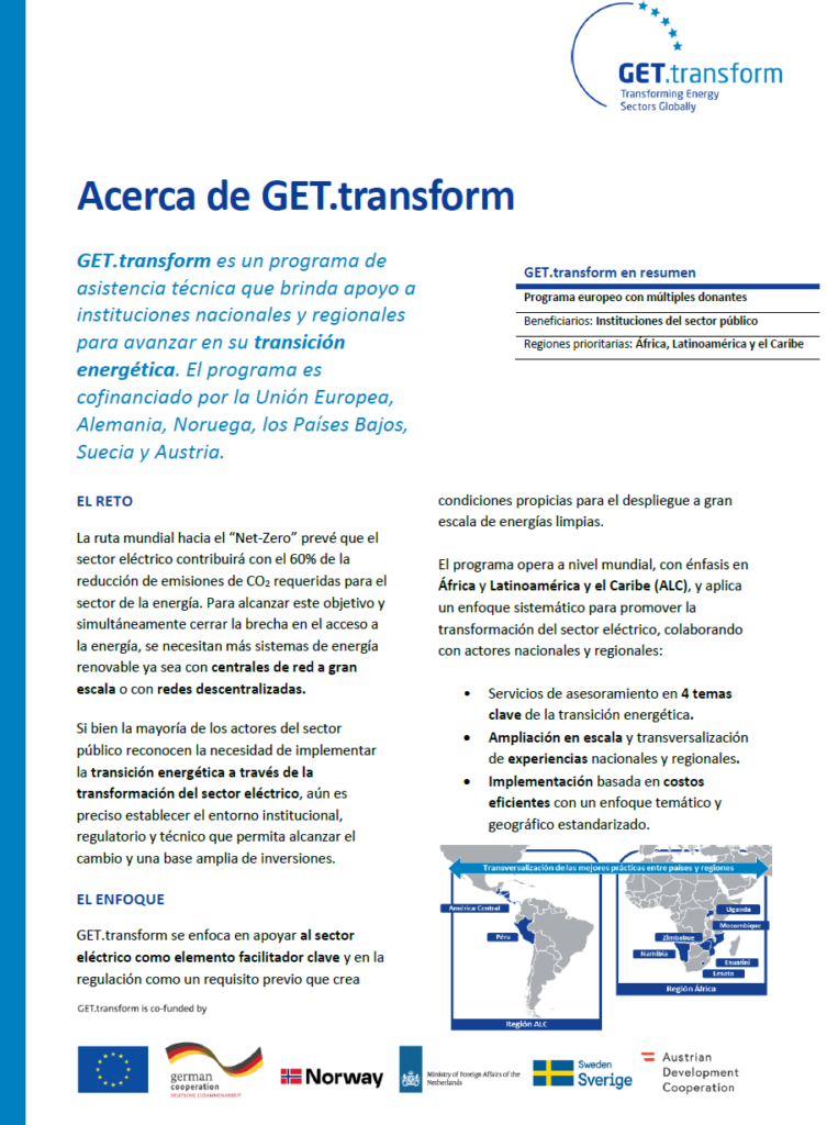 Cover page of the GET.transform fact sheet in Spanish