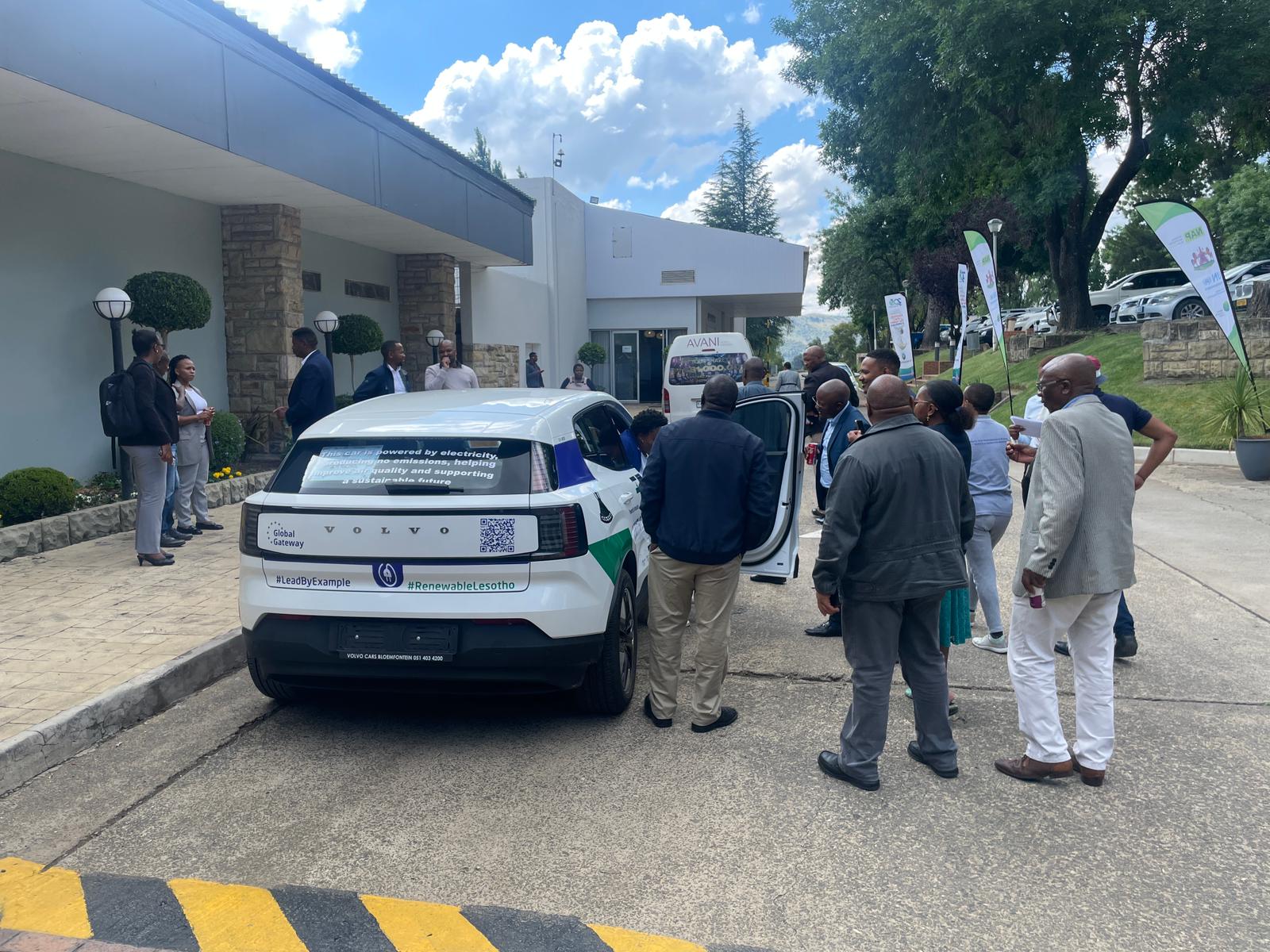 People checking the first EV in Lesotho