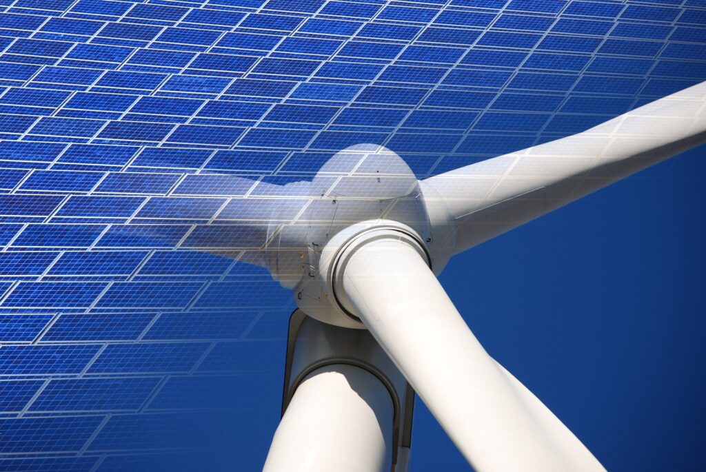 Wind Turbine and Solar Panels (c) Seagul Pixabay